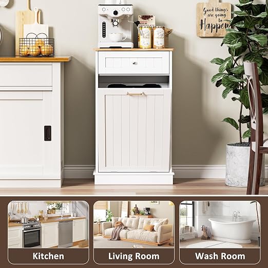 Spurgehom Trash Can Cabinet 13 Gallon, Garbage Cabinet with Drawer