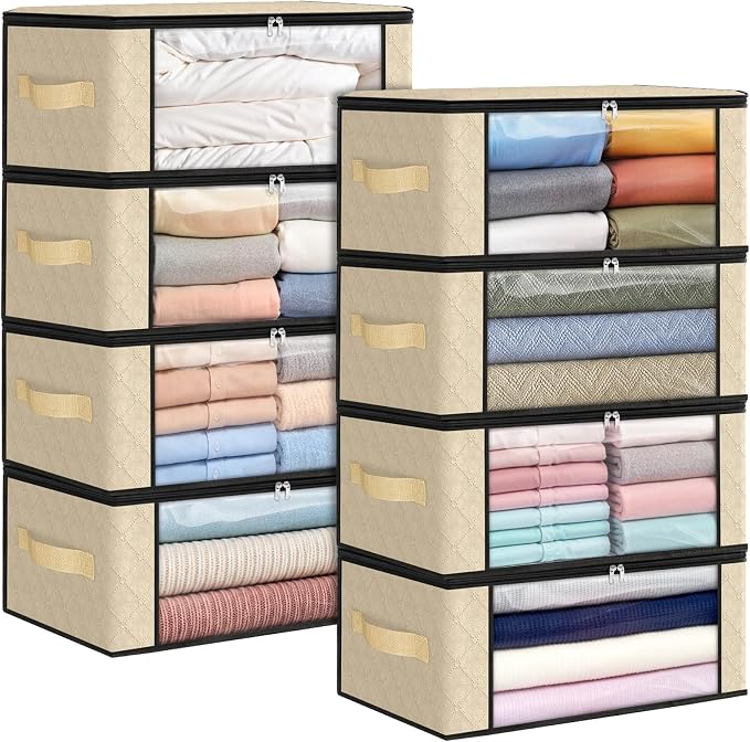 35L Closet Organizers, Foldable Under Bed Storage Containers | Storage Bags with Zippers,Window and Handles for Organizing Bedroom, Closet, Clothing,Organization with Handle