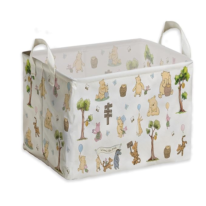 Winnie Storage Nursery Basket,Large squarecanvas Laundry Hamper WithWinnie baby Stuff A Waterproof PECoating, Foldable, Bathroom and Bedroom SetClothes ,Toys Bin, Baby Nursery HamperDecor