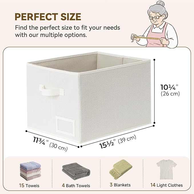 GRANNY SAYS Closet Storage Bins with Label, Pearl White, Large, 3-Pack | Fabric Storage Bins for Shelves, Closet Storage Boxs, Clothing Storage and Organization, Foldable Storage Bins