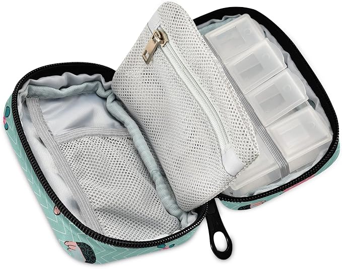 Naanle Swirl Cartoon Turtle Pill Box 7 Day Pill Case Travel Pill Organizer Bag with Zipper Portable Weekly Case Compact Size for Vitamin Supplement Holder Home