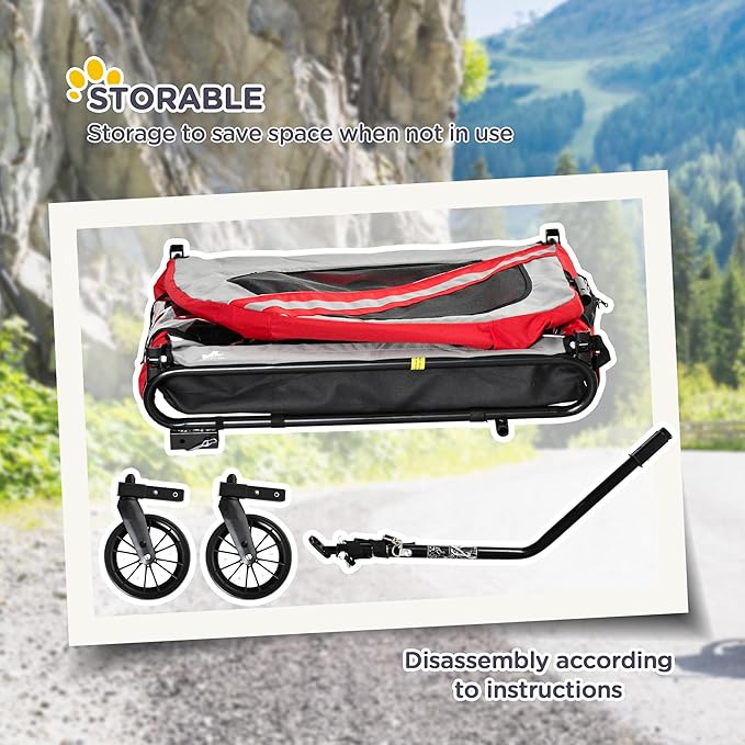 Aosom 2-in-1 Pet Bike Trailer for Medium Dogs | Road-Visibility Dog Stroller Bicycle Carrier, Weather-Strong Bike Wagon Trailer, Sidecar Attachment