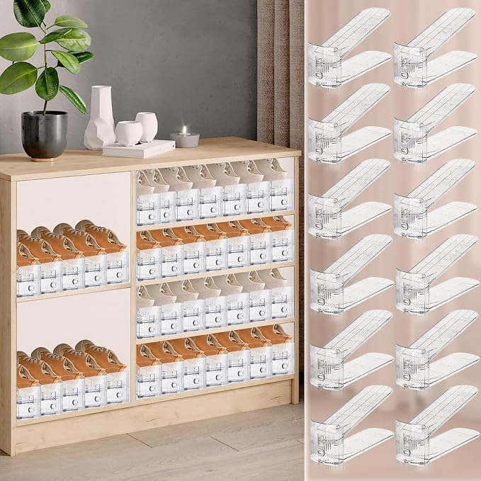 FENRUNXU Shoe Slots Organizer for Closet,16 Pack Shoe Stacker Shoe Rack Organizer for Closet Space Saver Storage Shoe Holder Organization(Transparent)
