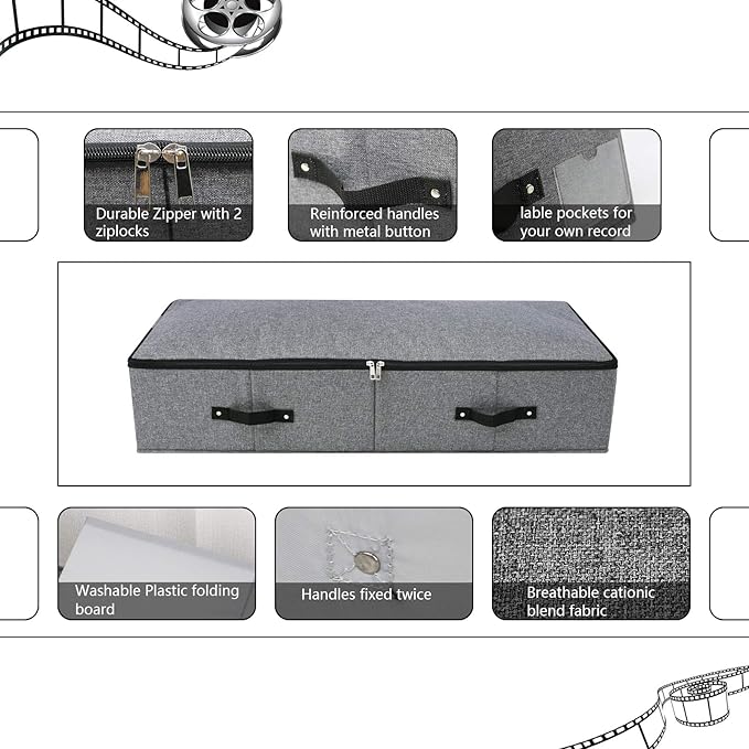 Under Bed Storage Bins with Lids, Closet Organizers, Foldable Under-bed Storage Baskets for Sheets, Clothes, Quilts, Sweaters, Wrapping Paper, 35x16.5x7inch, Black Gray, 1PCS