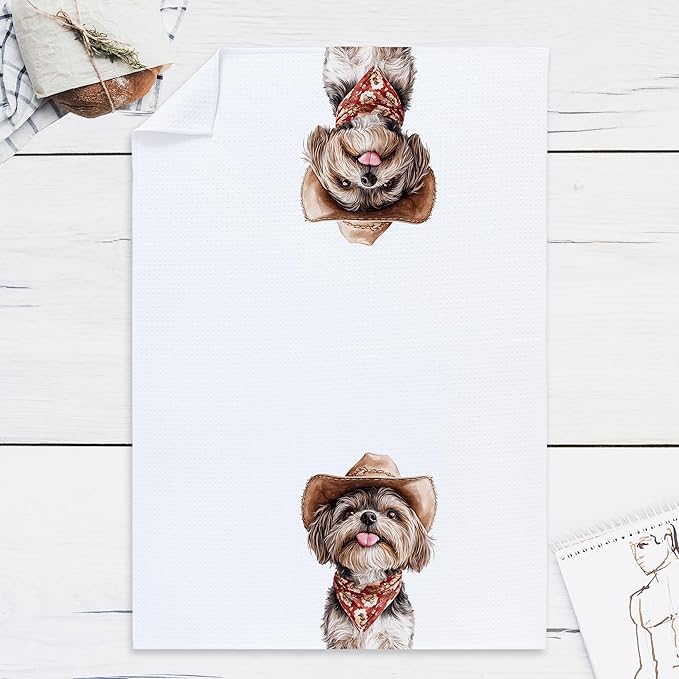 Cabana Bro Shih Tzu Gifts Kitchen Towels, Shih Tzu Gifts for Dog Lovers Decorative Hand Towels for Bathroom, Funny Western Cowboy Lion Dog Puppy Dish Tea Towels for Kitchen, 16x24 Inch