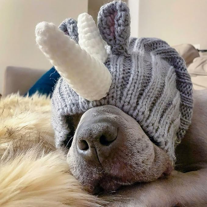 Zoo Snoods Rhino Costume - Knit Dog Snood Ear Wrap for Pets, Warm Neck Cover for Halloween and Winter (Large)