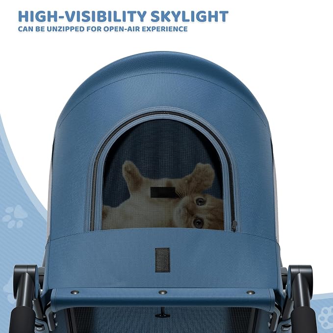 Magshion Pet Stroller for Medium Large Dog, 3-Wheel Foldable Jogger, Navy | All-Terrain with Adjustable Handle, Dual Entry, Rear Storage, Breathable Mesh, One-Foot Brake, Up to 55 lbs