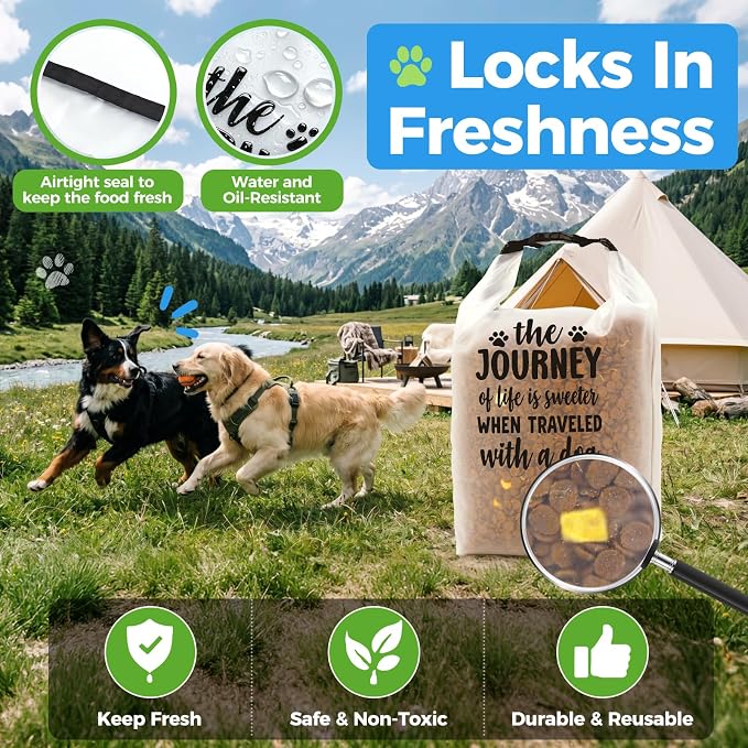 Airtight Dog Food Storage Bag,14 Cups(5lbs) Portable Pet Food Travel Bag With Roll-Top Closure For Travel, Keeps Kibble Fresh For Hiking Camping Rv Road Trip
