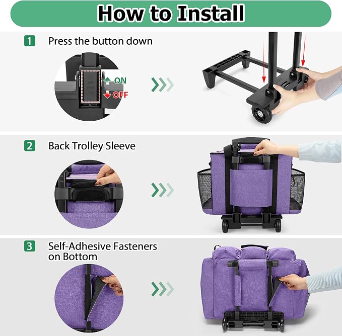 LoDrid Rolling Cleaning Caddy with Lid and Detachable Trolley, Purple | Cleaning Supplies Organizer, Cleaning Caddy Cart on Wheels with Handle and Shoulder Strap for Housekeepers