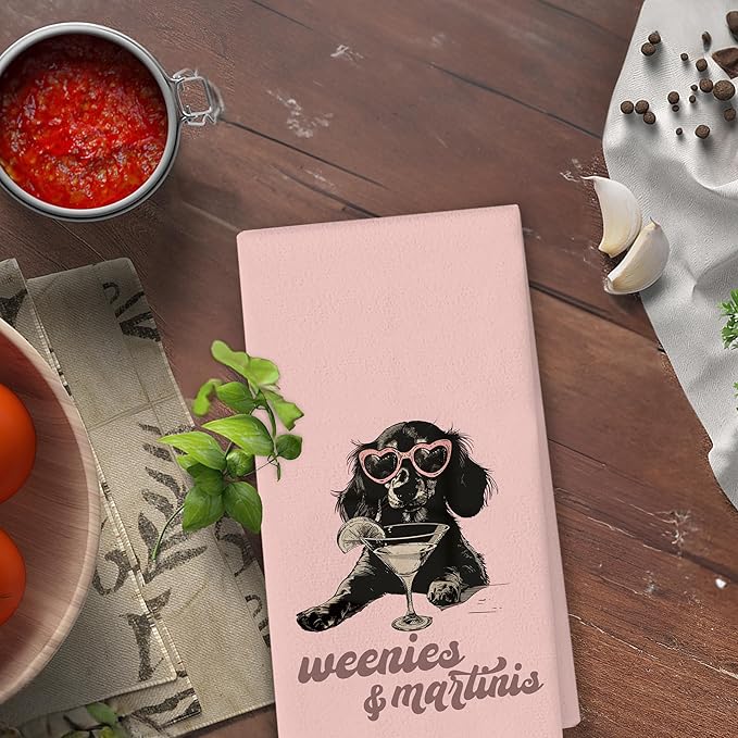 Dachshund Kitchen Dish Towels - Dachshund Gifts for Women, Wiener Dog Dachshund Kitchen Decor, Funny Weenies Martinis Hand Towels for Kitchen Decorative 16x24