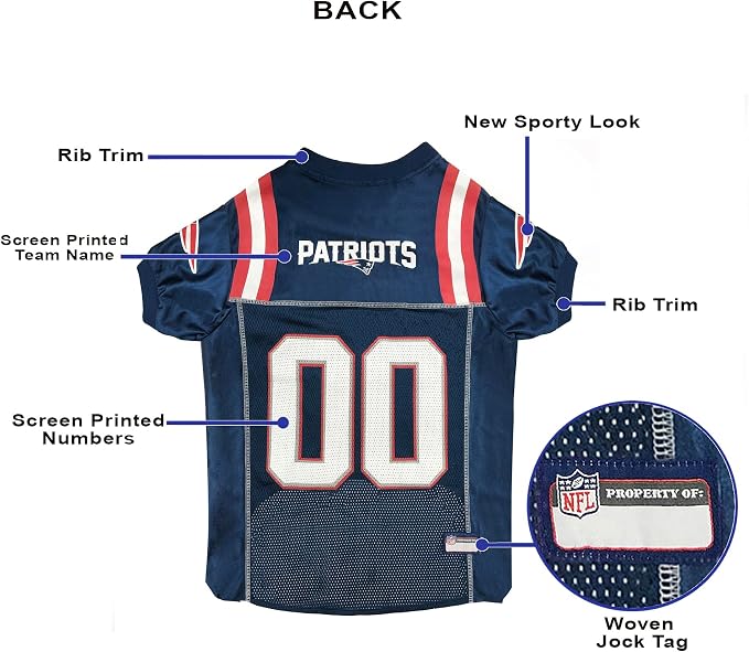 Pets First NFL New England Patriots Dog Jersey, Size X-Small, Football Shirt Costume for Pet, Dog Sports T-Shirt, NFL Team Clothing for Cats, Licensed Pet Apparel Available in 7 Sizes and 32 Teams