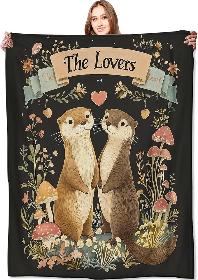 Otter Couple Blanket Woodland Romantic Animal Throw Blankets,Gifts for Kids Adult Women Men,Lightweight Soft Fleece,Nature Lovers,Sofa Couch Bed Room Modern Decor Valentine's Day 40x50in