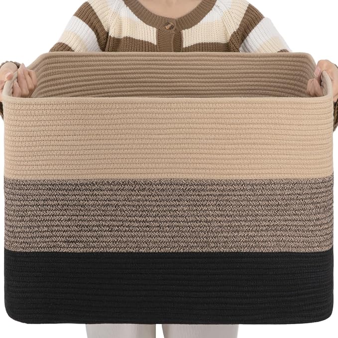 OIAHOMY Blanket Basket Laundry Basket Dog Toy Basket 108L Yellow Black | Large Storage Basket,Baby Basket,Toy Storage,Woven Rope Basket for Blankets,Blanket Storage for Living Room
