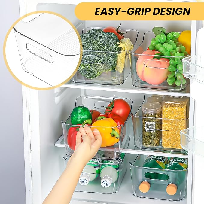 CiWiVOKi 12 Pack Clear Plastic Storage Bins, Acrylic Organizer and Containers with Handle for Pantry, Cabinet, Closet, Refrigerator, Freezer, Bathroom, Kitchen Under Sink Storage