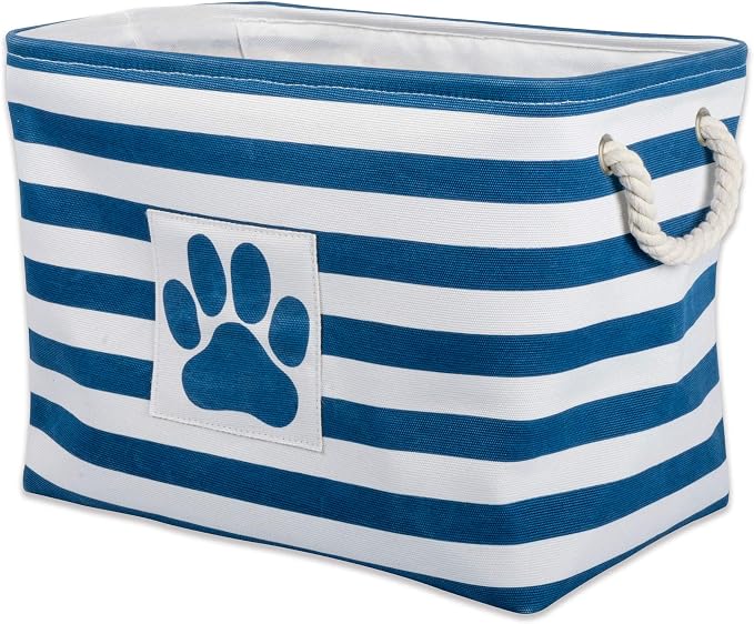 Bone Dry Pet Storage Collection Striped Paw Patch Bin, Large Rectangle, Navy
