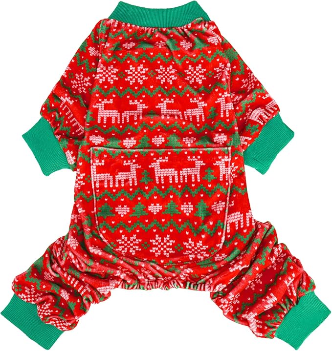 PUPTECK Soft Fleece Dog Pajamas for Small Medium Dogs, Dog Onesie Puppy Sweaters Clothes Jumpsuit Pjs, Cute Jammies Cat Coat Pet Costume Apparel, Red&Green XL