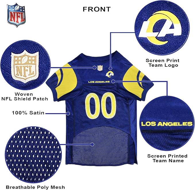 Pets First NFL Los Angeles Rams Dog Jersey, Size Large, Football Shirt Costume for Pet, Dog Sports T-Shirt, NFL Team Clothing for Cats, Licensed Pet Apparel Available in 7 Sizes and 32 Teams