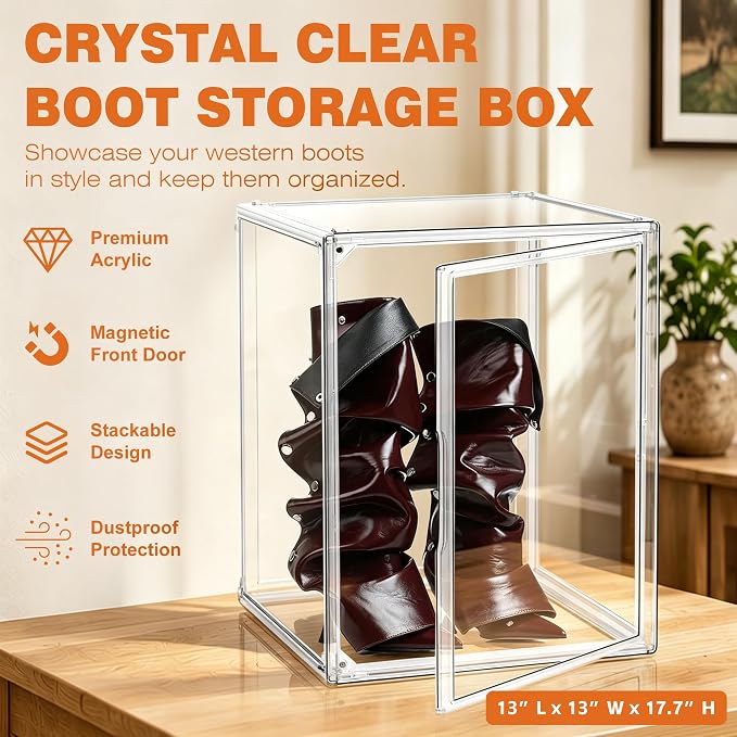 5 Pack XXX-Large Extra Large Acrylic Display Case 17.3'' x 13'' x 13'' | Transparent Sneaker Boxes Clear Plastic Stackable Boot & Shoe Boxes Large Showcase for Helmet, Handbag, Figures Collectibles