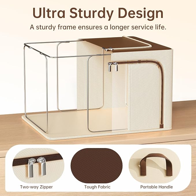 Clothes Storage Bins, 3 Openings, 100L, Brown | Metal Frame