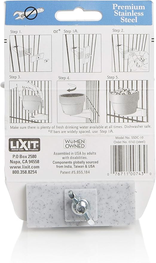 Lixit® Stainless Steel Kennel Food or Water Bowl - Non Spill Hanging Removable Crate Bowls - Carrier Cage Dish for Dogs or Cats for Feeding and Drinking (Stainless Steel, 20 Ounce (Pack of 2))