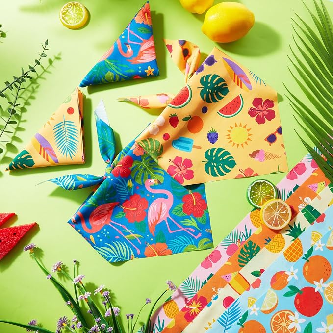 50 Pcs Summer Hawaiian Dog Bandanas Bulk Tropical Flower Pattern | Triangle Kerchief Bibs Scarf Set for Pets Hawaii Party Costume Photo Props Accessories, 25 Styles, 31.5 x 21.7 x 21.7 Inch