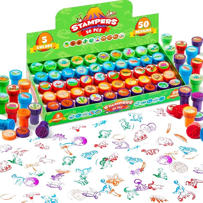 JOYIN 50PCS Dinosaur Stamps for Kids, 50 Different Designs, Fossils, Sea Dinosaurs, Stamps for Dinosaur Party Favor Bags, Classroom Prizes Stuffers, Treasure Box Toys, Birthday Gift