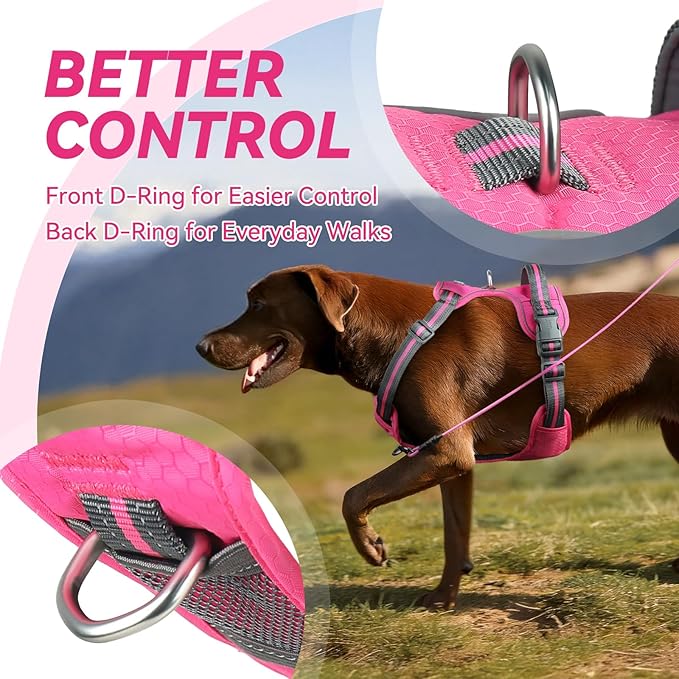 VIVAGLORY No Pull Dog Harness Vest Harness, S, Pink - Patterned | with Handle Front and Back Clip for Training & Pulling, No Pull & Escape Proof Padded Adjustable for Pet Puppy