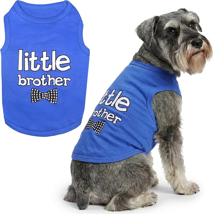 Parisian Pet Dog Shirt – 100% Cotton Shirts for Large Dogs – Blue Sleeveless Pet Clothes – Lightweight and Breathable Dog Apparel – Boy Little Brother Dogs Clothes - Stretchy Pet T Shirts