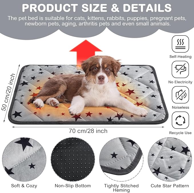 4 Pack Self Warming Cat Bed Self Heating Cat Mat Star Pattern Soft Dog Crate Pad Thermal Pet Mat Anti Slip Kennel Dog Washable Warming Bed for Outdoor Indoor(20 x 27.5 Inch,Gray)