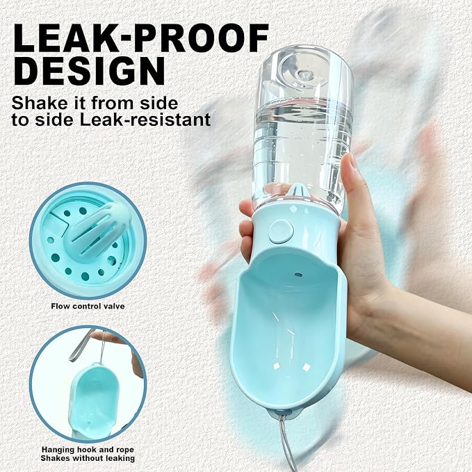 Blue Large Portable Dog Water Bottle with Food Container | Travel Dog Water Bowl(500ml),Food Container(180ml),Leak-Proof,2-in-1 Pet Essential Outdoor Supplies for Walks Hikes Campsites