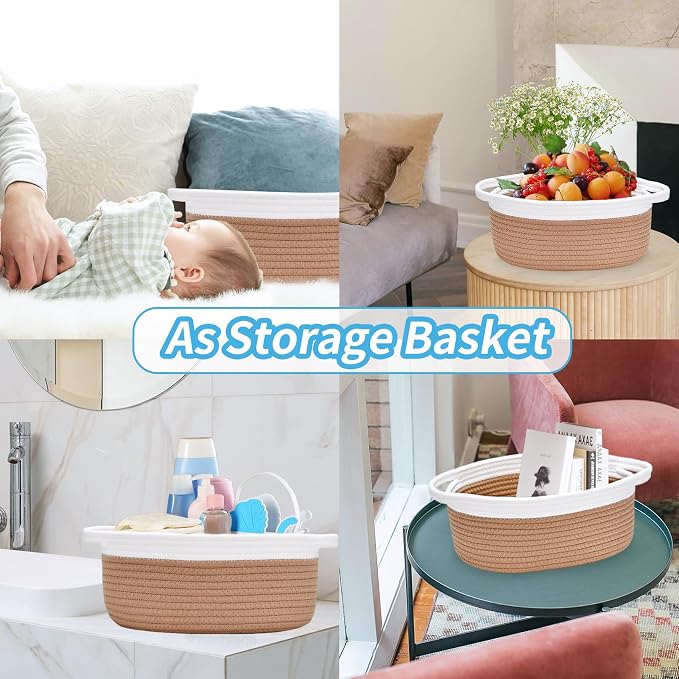 ABenkle Small Basket Empty Gift Basket, Decorative Boho Rope Woven Nursery Storage Organizer Dog Toy Baskets for Baby Showers Christmas Easter with Gift Bags and Ribbons, 12"X 8" X 5"