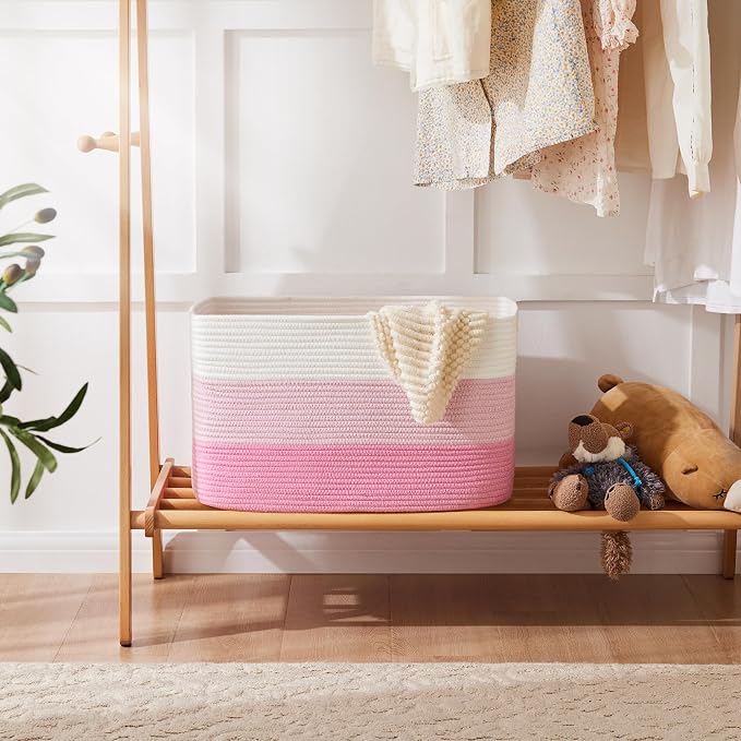 Artfeel Blanket Basket,Rectangle Woven Baskets for Storage,65L Laundry Basket for Decorative Nursery Blanket,Toys,Dirty Clothes and Magazine in Shelves,Baby Room,and Living Room