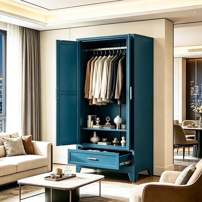 71" H Blue Storage Cabinets,Metal Storage Cabinets,Garage Cabinet,Broom Closet Storage Cabinet,Utility Cabinet