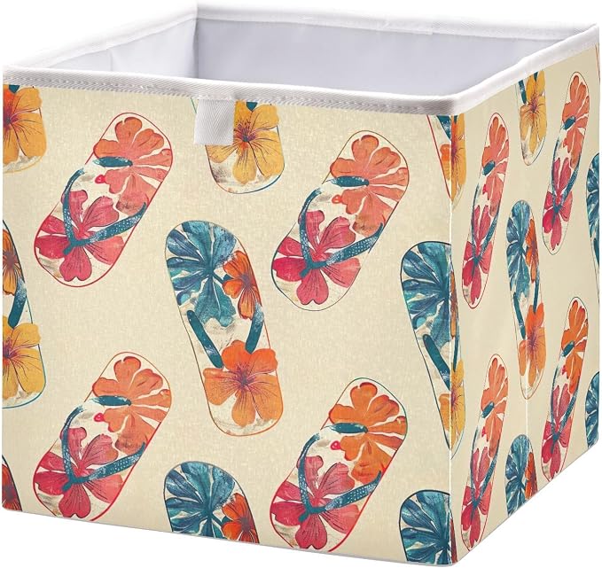 YETTASBIN Flip Flops Rectangular Storage Bin, Large Foldable Storage Basket Clothes Organizer Bin for Shelf, Closet, Nursery, Bedroom, Office, Home Decor, 15.7 x 10.6 x 6.7 Inch