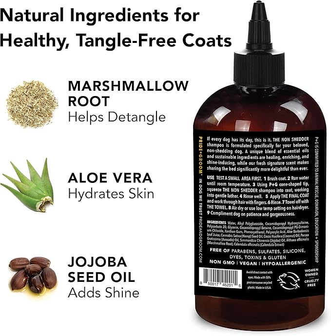 Pride and Groom The Non Shedder | Dog Grooming Shampoo for Doodles and Dogs that Do Not Shed | Tearless All Natural Body Wash with Coat-Specific Ingredients that Enhance Shine – 16oz