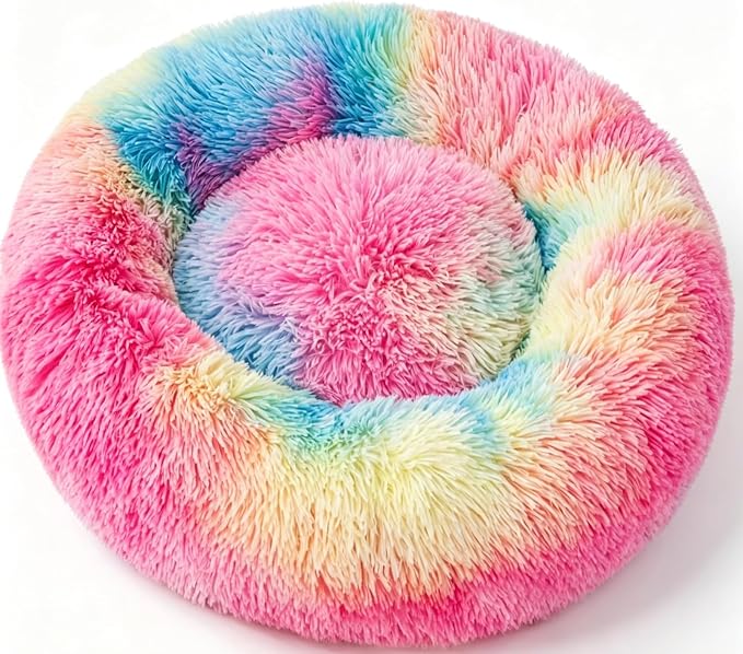 Cat Beds for Indoor Cats, Calming Dog Bed for Small Dogs & Pet, 13.5in | Donut Cama Para Gatos, Machine Washable, Anti-Slip & Water-Resistant Bottom, Deep Sleeping Fluffy Donut to 7Lbs, Small