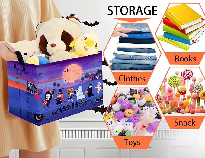 Large Halloween Themed Candy Gift Boo Basket for Kids Baby Personalized Adults Storage Bin Fall Decor(Line Up Spooky)