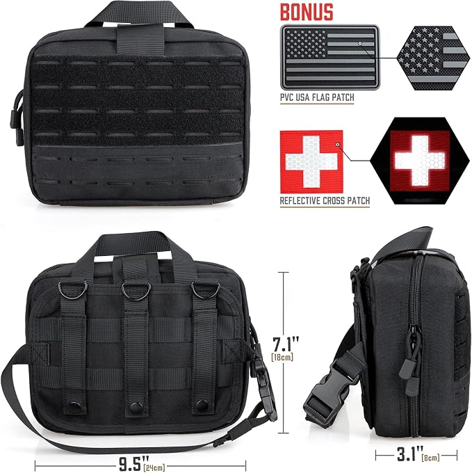 LIVANS Medical Bag, First Aid Bag Empty for Emergency & Trauma Kits | Molle Quick Release Design, Headrest Mount, Includes Flag and Cross Patch,Versatile for Tactical, Camping, Hiking and Travel