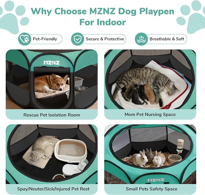 Dog Cat Small Animal Puppy Playpen Crate, Medium, Blue | Portable Pop Up Pet Cage Enclosure Tent Kennel Indoor Outdoor with Carrying Case, No Assembly, Camping Use