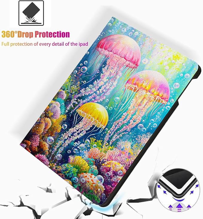 for Microsoft Surface Pro 11/10/9-13" 2024/2022 Tablet Case,Auto Wake/Sleep,Adjustable Stand Protective Cover - Jellyfish Ocean