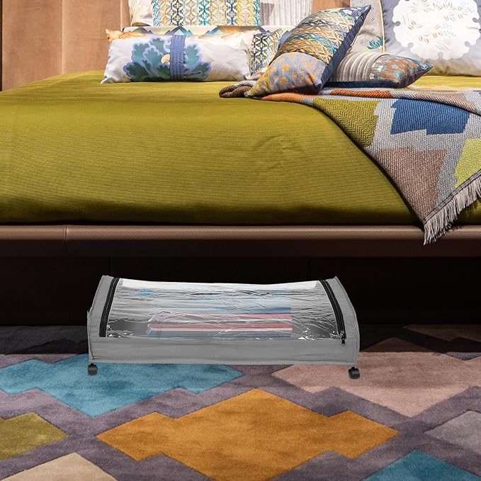 PRETYZOOM Bed Storage Cart with Wheels, Gray Metal Clothes Organizer Drawer with Fabric Bottom Board, Rolling under Bed Storage for Shoes, and Pet Supplies