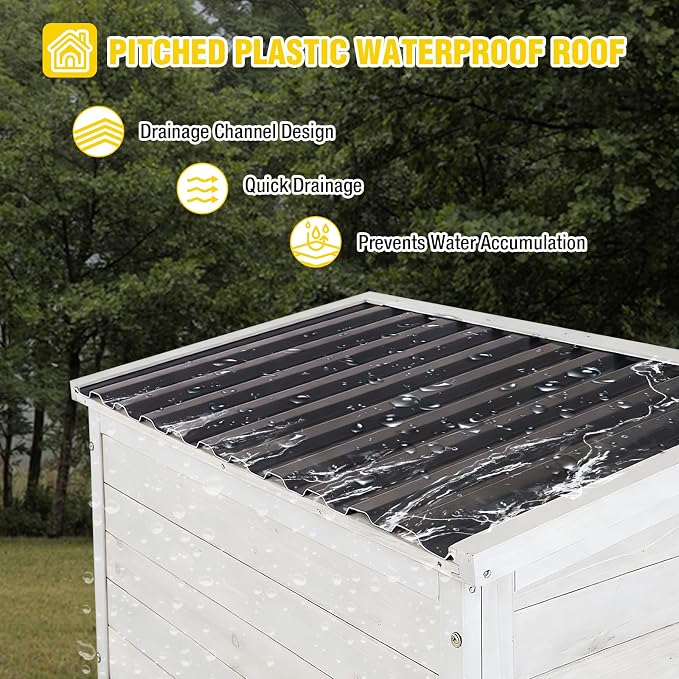 Aivituvin Outdoor Storage Shed with Wood and Metal Frame, Garden Sheds with Waterproof Plastic Roof, Adjustable Shelves and Ventilated Blinds, Garden Tool Cabinets for Outdoor (Black, Plastic)