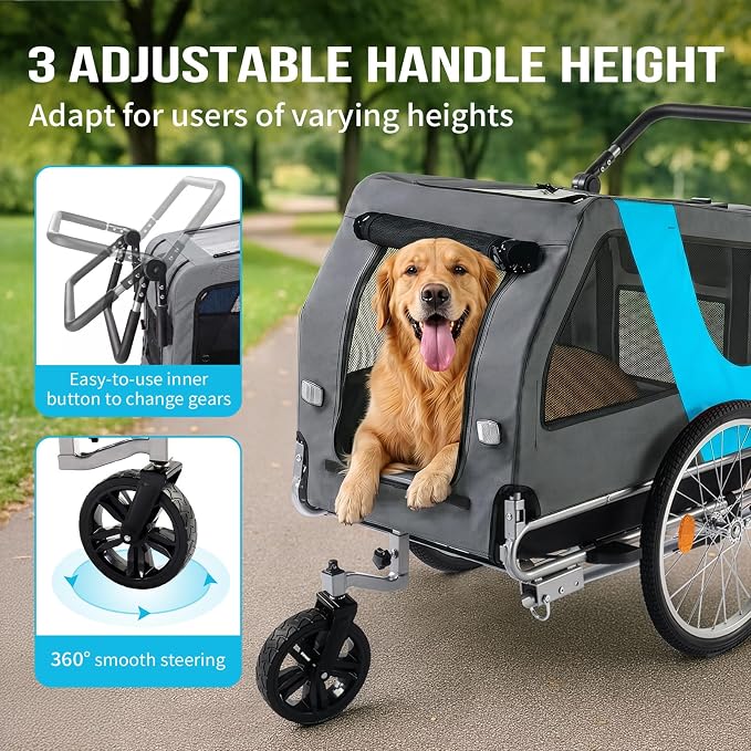 Ktaxon 2-in-1 Pet Bike Trailer, Heavy Duty 132lbs Load Capacity Foldable