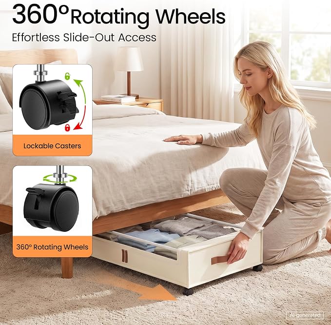Yecaye Under Bed Storage with Wheels, 2 Pack Under Bed Storage Containers, 60L Underbed Shoe Storage with Clear Window & Label, Rolling Under Bed Metal Drawer for Clothes, Shoes, Books, Blankets