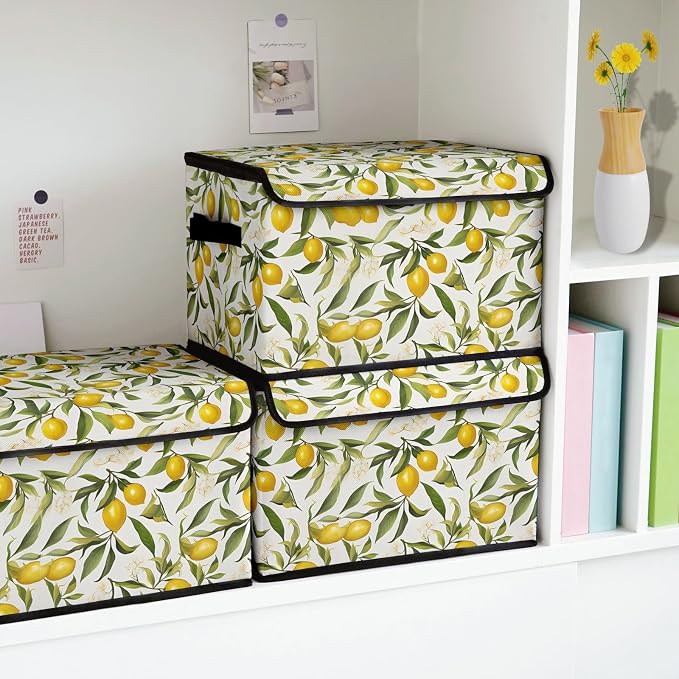 Stackable Storage Bins with Lids,Closet Organizers Fabric Box for Home and Office,Blanket Clothes Organizers,Under Bed Storage Containers 3 Pack