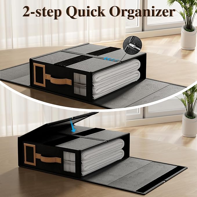 3 Pack Foldable Bed Sheets Set Organizers and Storage(King & Queen Size),Linen Fabric Closet Organizers with Window,Folding Bedding Storage Box for Bedsheets and Pillow Cube Organizer-Black