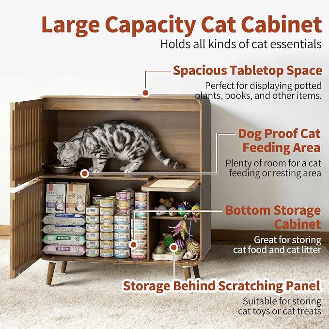 Dog Proof Cat Feeding Station, Pet Feeding Station with Storage