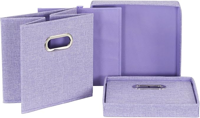 Household Essentials 814-1 Café Cube Bin Storage Set with Lids and Handles | 16 Pack, Purple Linen