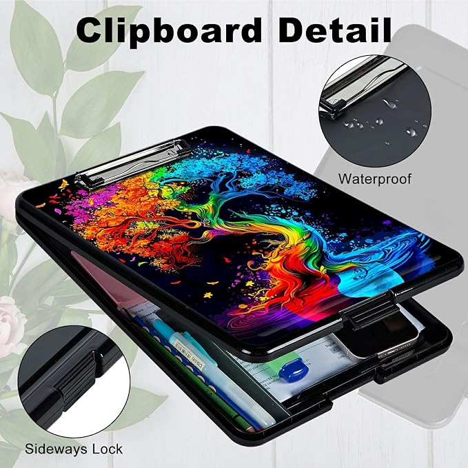 Red Blue Tree A4 Clipboard with Storage Pen Holder, Clipboards Organizer Nursing Clipboard Foldable File Folder Plastic Clipboard Folio Clip Board for Office Students Classroom Doctor