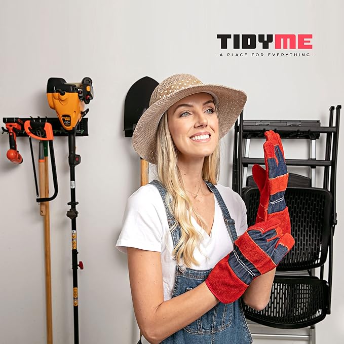 TIDYME Garage Tool Organizer Wall Mount, 64", 4 Racks 8 Hooks, 400 lbs | 400 lbs, anti-rust carbon steel, garden tool organizer & storage rack for garage organization, shovels, rakes & tools